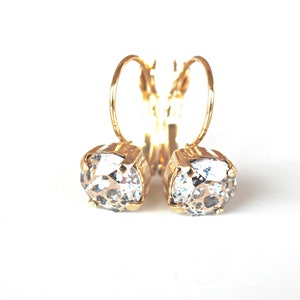 Rose Patina Swarovski Crystal Earrings in Gold - 8mm Leverback Earrings