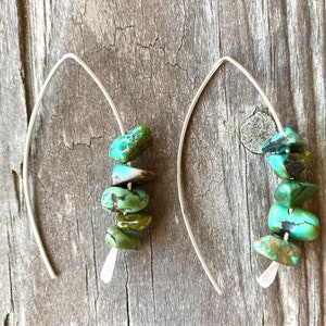 Natural Turquoise Earrings - Silver Hoops - December Birthstone Jewelry - Sterling Silver Hoops - Hypoallergenic Earrings