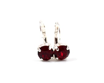 Siam Swarovski Crystal Earrings - 8mm Leverback Drop Earrings in Silver