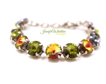 Crystal Bracelet - Green -Yellow - Blue - Tennis Bracelet - Fall Bracelet - Stacking Bracelet - Rhinestone Bracelet.