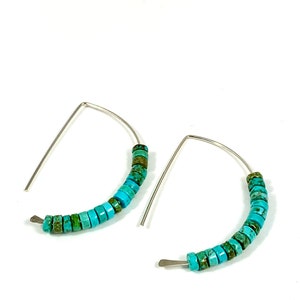 Turquoise Hoop Earrings - Sterling Silver Hoops Earrings - Silver Hoop - Hammered Hoop Earrings - Hypoallergenic - Turquoise Earrings