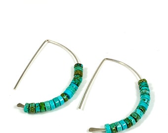 Turquoise Earrings - Sterling Silver Hoops Earrings - Silver Earrings - Hammered Hoop Earrings - Hypoallergenic - Turquoise Hoop Earrings