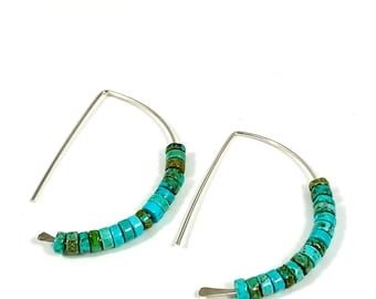 Turquoise Hoop Earrings - Sterling Silver Hoops Earrings - Silver Hoop - Hammered Hoop Earrings - Hypoallergenic - Turquoise Earrings