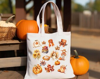 Fall Tote Bag - Autumn Women's Totes - Canvas Shopping Bag -  Everything Fall Tote Bag - Grocery Tote - Gift Tote - Pumpkin Tote - Orange