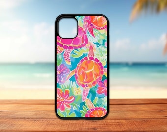 Preppy Turtle iphone Case - Sea Turtle Phone Case - Ocean Aesthetic Phone Case - Beach Cell Phone Case - iPhone 15 - Friend Gift