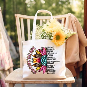 Bible Affirmations Tote Bag - Christian Tote Bag - God Says You Are Tote Bag - Faith Gift for Graduation - Faith Gift For Mom - Shopper Tote