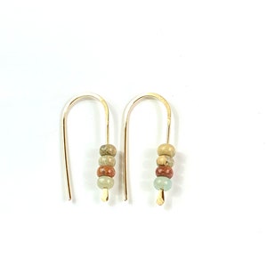 Gold Opal Tiny Hoop Earrings - Sterling Silver Tiny Earrings - Small Hoops - African Opal Dangle Earrings -Tiny Beaded Earrings