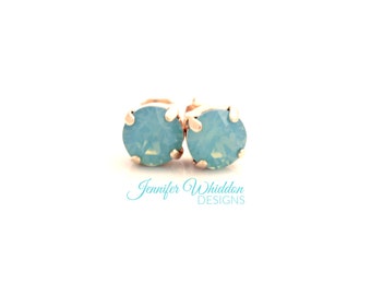 Pacific Opal Swarovski Crystal Stud Earrings - Opal Earrings - 8mm Stud Earrings