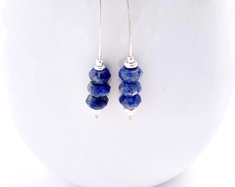 Threader Earrings - Sodalite Earrings - Blue Threader Earrings - Sterling Silver Gemstone Earrings - Gift For Mom