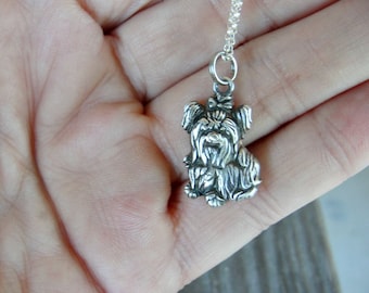 Yorkshire Terrier Necklace - Yorkie Gifts - Fine Silver - Yorkie Mom - Terrier Pendant - Yorkie Charm Necklace