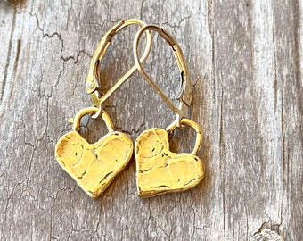 Gold Heart Earrings - Gold Filled Lever Back Earrings - Dainty Earrings - Anniversary Gift for Wife