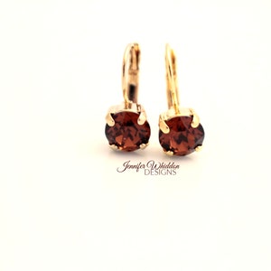 Smoke Topaz Swarovski Crystal Earrings - 8mm Crystal Leverback Earrings - Smoke Topaz Earrings