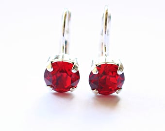 Scarlett Swarovski Leverback Dangle Earrings - 8mm Drop Earrings  - Bridesmaids Gift