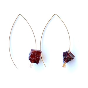 Gold Filled Hoop Earrings - Raw Garnet Earrings - Rough Garnet Hoops  - January Birthstone Jewelry - Garnet Earrings - Tarnish Resistant
