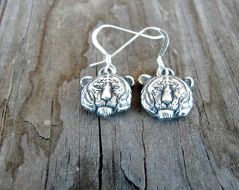 Tiger Earrings - Silver Tiger Earrings - Tiger Jewelry -  Game Day Jewelry - Zoo Animals - Animal Lover Gifts