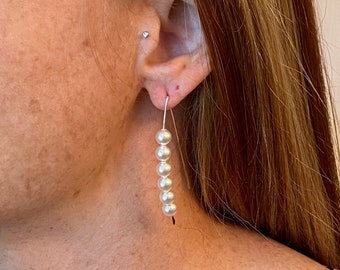 14Kt Gold Pearl Hoop Earrings - Gold Hoop Earrings - Bridal Earrings - Wedding Jewelry - Anniversary Gift - Pearl Earrings