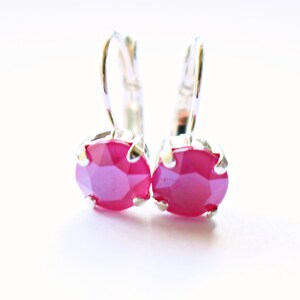 Pink Peony Crystal Lever Back Earrings In Silver - Pink Crystal Earrings -