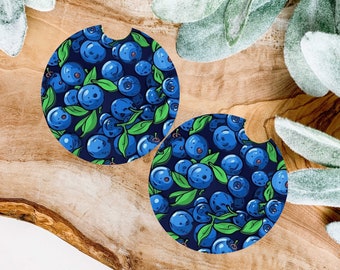Blueberries Car Coaster Set of 2 - Fruit Car Coasters - Blueberry Car Coasters - Sandstone Car Coasters - Quirky Car Coasters