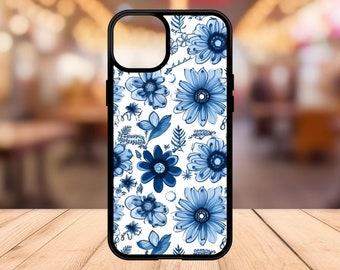 Blue Abstract Flower iphone Case - Boho Phone Case - Trendy Phone Case - Blue Floral iPhone Case - iPhone 15 Case, iPhone 14 Case