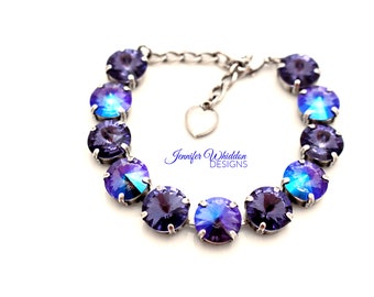 Tanzanite Glacier Blue Crystal Bracelet - 12mm Tennis Bracelet - Rhinestone Bracelet - Purple Blue - Wife Gift