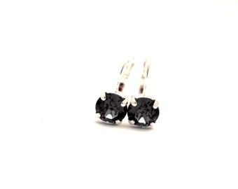 8mm Crystal Earrings - Lever back Earrings - Rhinestone Earrings  - Silver Night - Wedding Earrings