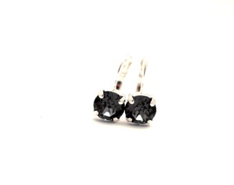 8mm Crystal Earrings - Lever back Earrings - Rhinestone Earrings  - Silver Night - Wedding Earrings
