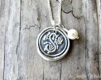 Wax Seal Necklace - Initial Necklace - Monogram Jewelry - Eco-Friendly - Mom Gift