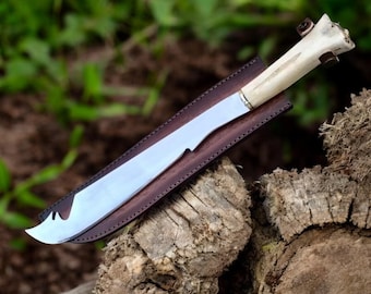 Handmade Predator 2 Elder Knife Replica – Steel Blade, Bone Handle, Leather Sheath