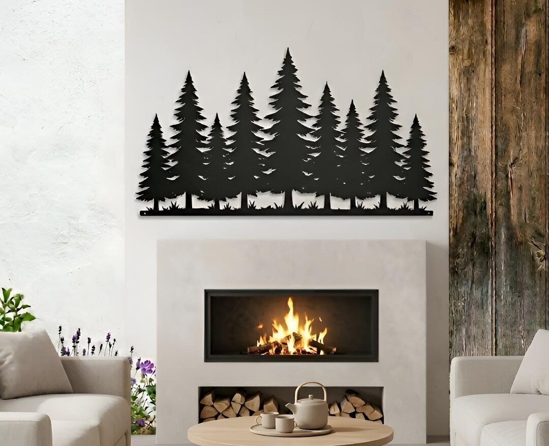 Forest Metal Wall Decor, Pine Tree Silhouette Art, Rustic Cabin Wall ...
