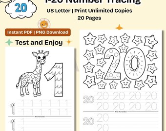 Number Tracing 1-20 Worksheets – Preschool Handwriting Practice (PDF)