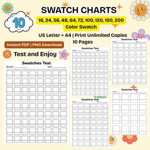 Druckbares Farbmuster-Chart-Bundle | Blank Swatch Sheets für 16–200 Farben | Marker, Bleistift & Farb-Organizer | Digitaler Download