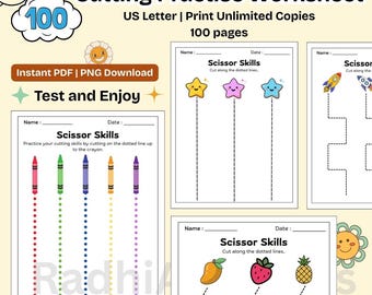 Scissor Skills Cutting Practice Worksheets | Fine Motor Activity, Preschool Printable (Digital Download)