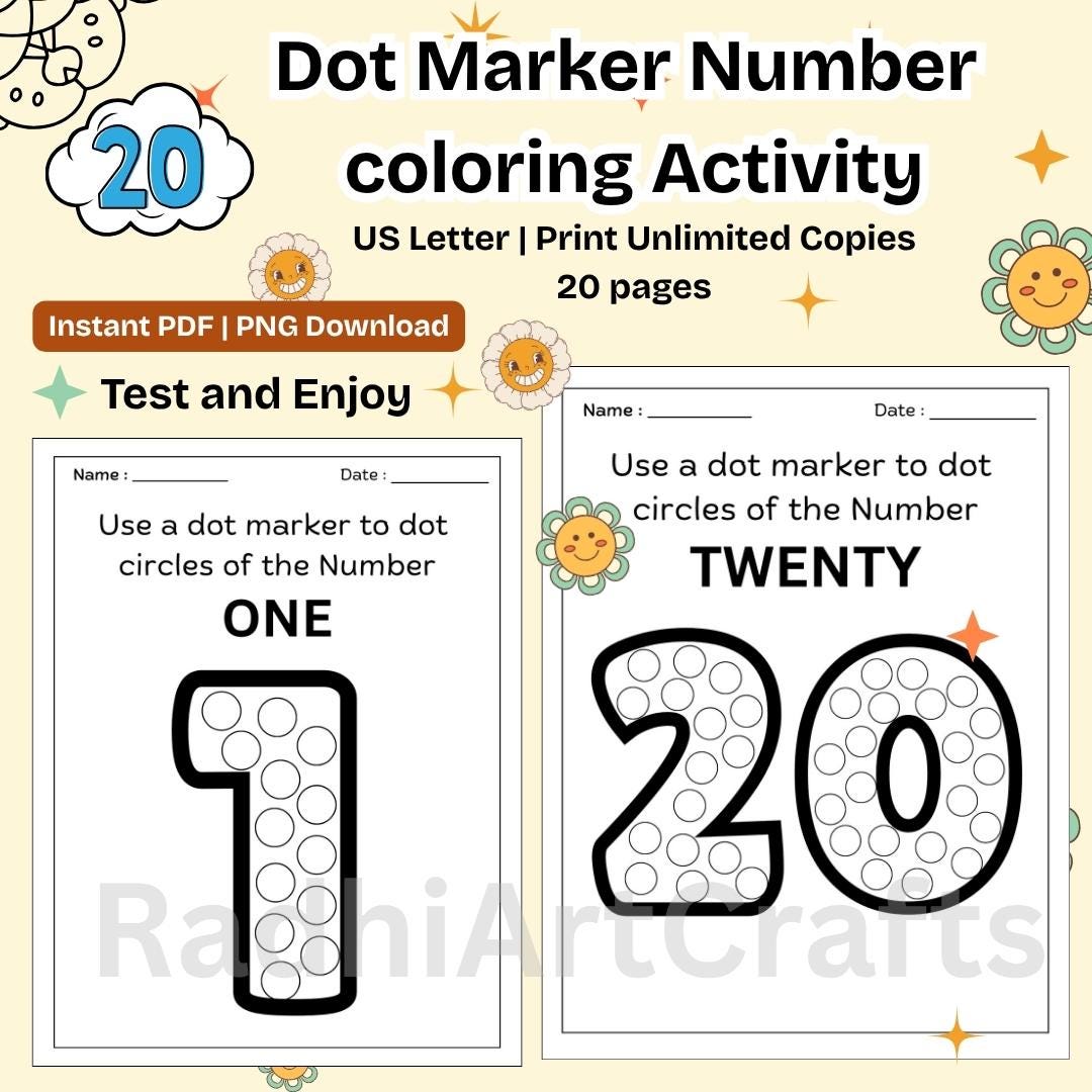 Dot Marker Number Coloring Pages | Preschool Learning Activity (20 ...