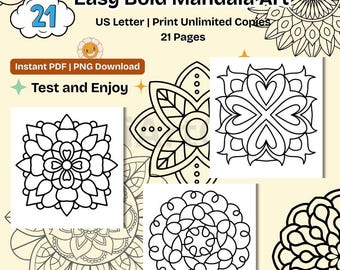 Mandala Coloring Pages | 21 Bold & Easy Designs (Digital Download)