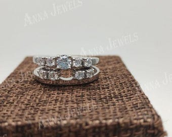 Sterling Silver Diamond Double Band Bridal Ring Set