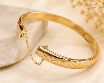 Valentine's Gif Vintage Estate New Style 14k Yellow Gold FN 7.5" Bangle Bracelet