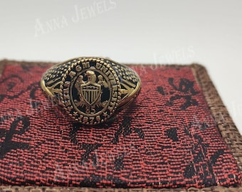 Vintage University Class Ring, Antique Gold Alloy Signet Statement Ring