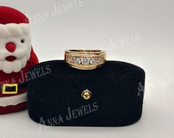 Men's Gold Finish Sterling Silver Channel Set Ring, Diamond Look Band