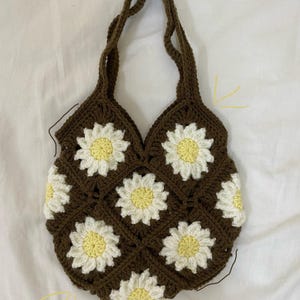 Sunflower Granny square tote bag, Handmade bag, Crochet tote bag, sunflower, sunflower bag, crochet sunflower, retro floral bag, summer bag