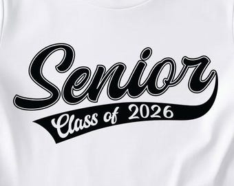 Diseño de camiseta tipográfica retro universitaria de la clase de último año de 2026 (descarga digital)