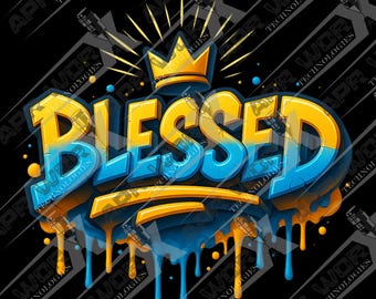 Graffiti 3D benedetti PNG / Design della corona per abbigliamento streetwear cristiano (download digitale)