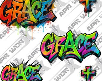 Maglietta streetwear cristiana: Grace Graffiti (confezione da 5) Design streetwear PNG (download digitale)