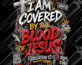 Maglietta streetwear cristiana: I Am Covered (confezione da 2) - Grafica graffiti a tema fede (download digitale PNG)