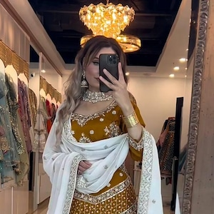 Elegant Chinnon Silk Lehenga Set with Embroidered Top and Dupatta – Fully Stitched Traditional Indian Outfit for Women