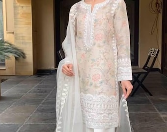 Pakistani Designer Chinnon silk fully embroidered Sequence Work Readymade Salwar Kameez Stitched Wedding Wear Suits