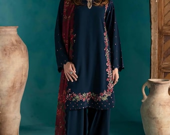 Pakistani Designer Chinnon silk fully embroidered Sequence Work Readymade Salwar Kameez Stitched Wedding Wear Suits