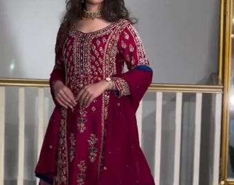 Pakistani Designer Chinnon silk fully embroidered Sequence Work Readymade Salwar Kameez Stitched Wedding Wear Suits