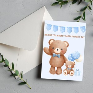 Carte de fête des pères de bébé papa et carte de bébé ours Mignonne fête des pères modèle numérique imprimable Premier cadeau de fête des pères Beary