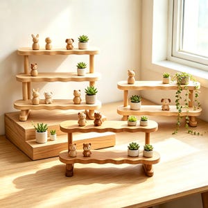 Massivholz-Regal, Tischaufsteller, Organizer für Sammelfiguren, Blindbox-Display, Pflanzenständer, Etagenregal, Wohnaccessoires