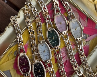 Women's Watch, Gold Oval Bracelet, Quartz, Minimalist Elegant Style